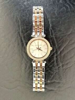 Michael Kors MK3298 Petite Darci Two-Tone Watch Crystal Bezel New Battery 7.5"